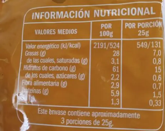 Palomitas de maíz sabor mantequilla nutrition facts table