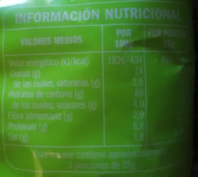 Chiflitos nutrition facts table