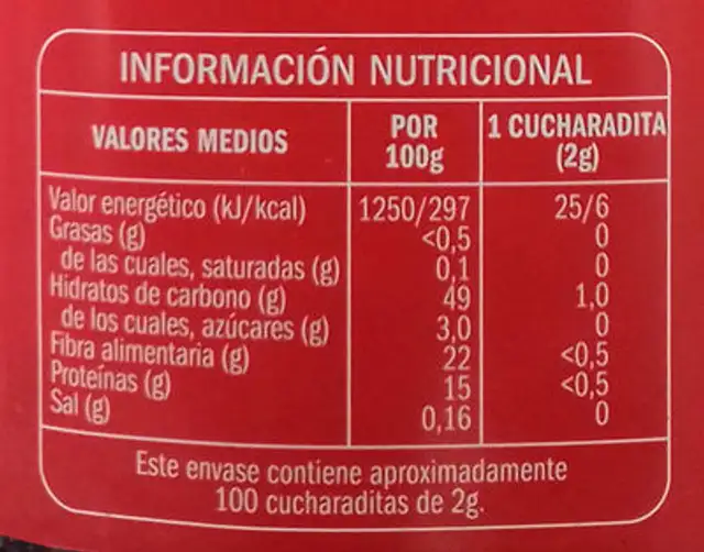 Café soluble descafeinado nutrition facts table