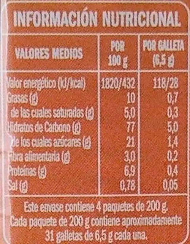 tostadas nutrition facts table