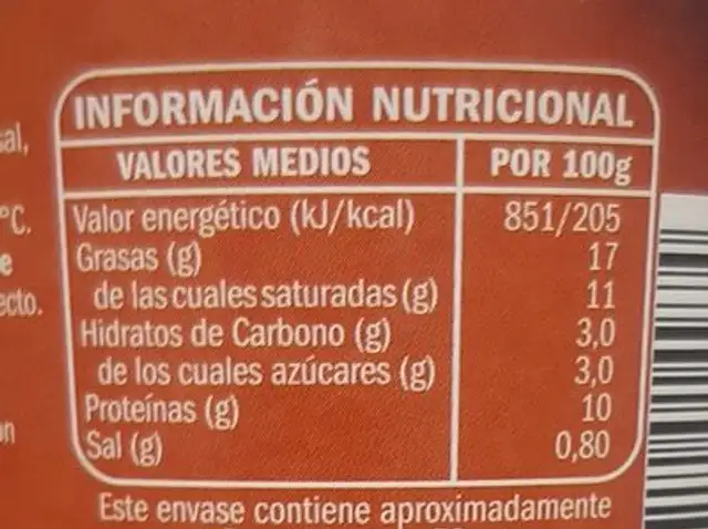 Queso Fresco de Burgos Tradicional nutrition facts table