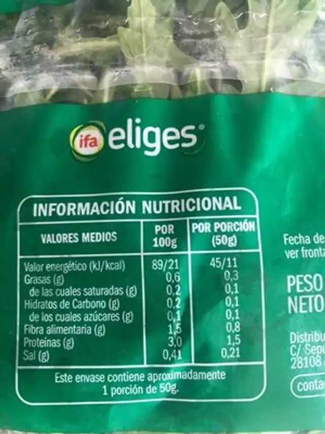 Rúcula nutrition facts table