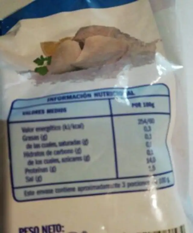 Lomos de bacalao nutrition facts table