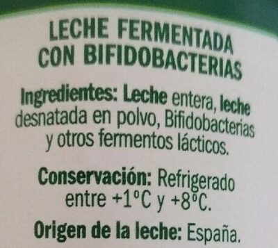 Bífidus Natural ingredients label