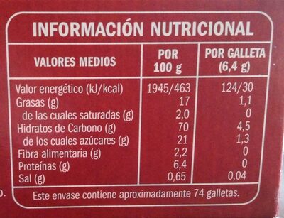 Galletas de canela nutrition facts table