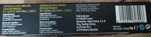 Esperado descafeinado nutrition facts table