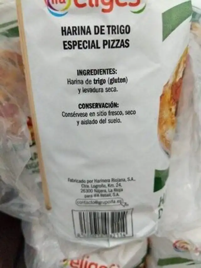 Harina de trigo especial pizzas ingredients label
