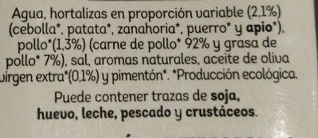 Caldo de Pollo Ecologico ingredients label