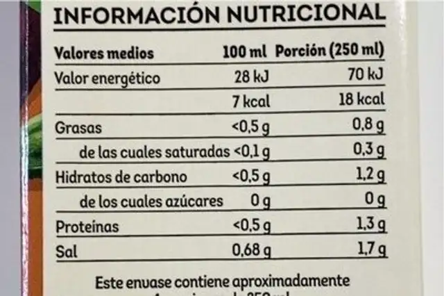Caldo de Pollo Ecologico nutrition facts table