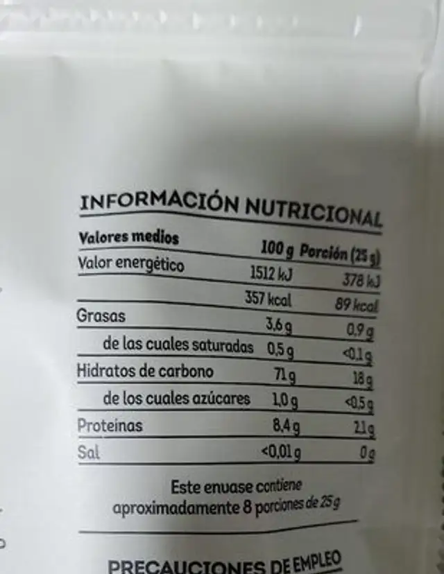 Maíz ecológico para palomitas nutrition facts table