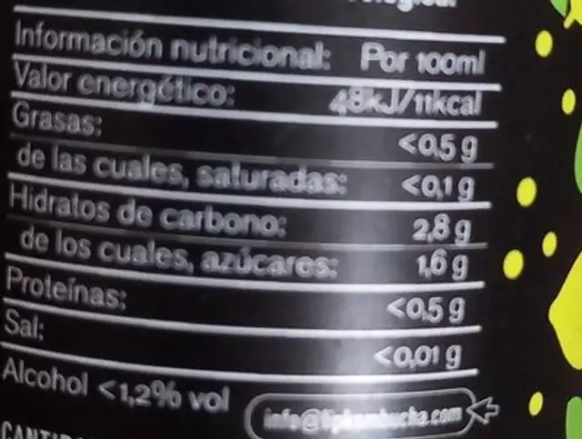 Kombucha Organic nutrition facts table