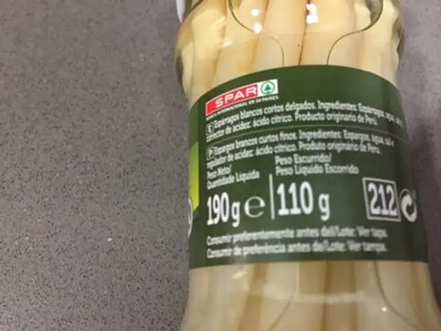 Esparragos blancos cortos ingredients label