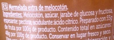 Mermelada extra melocotón ingredients label