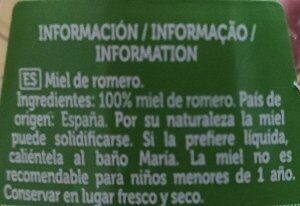 Miel de romero ingredients label