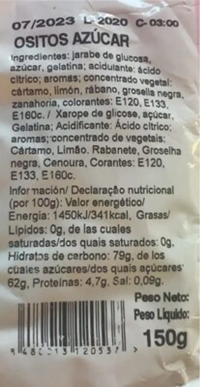 Golosinas Dulces nutrition facts table