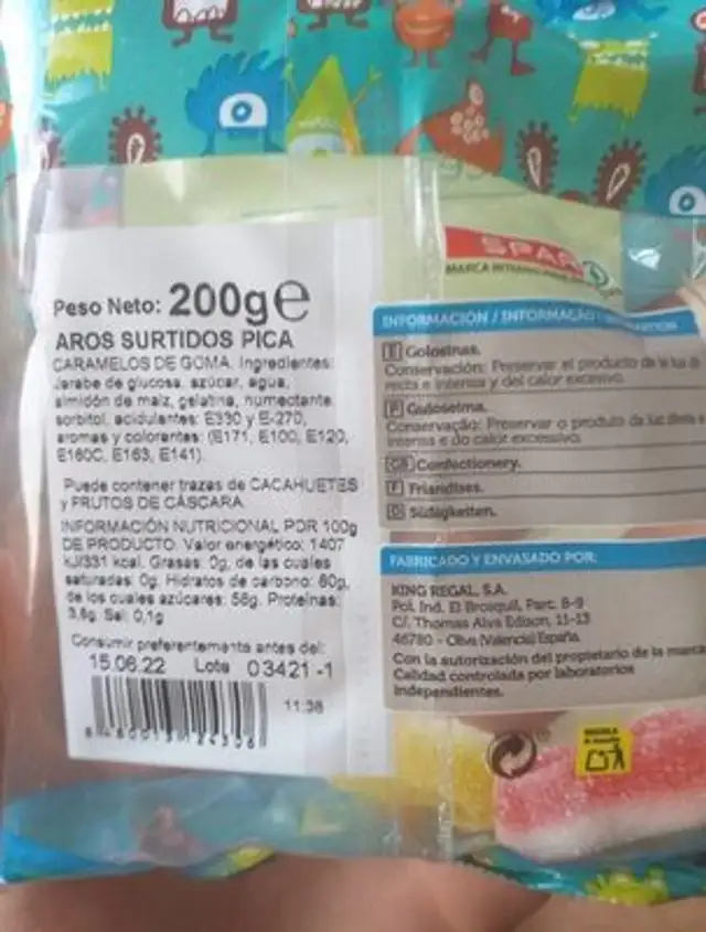 Golosinas Dulces nutrition facts table