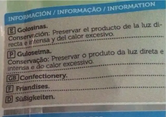 Golosinas dulces nutrition facts table