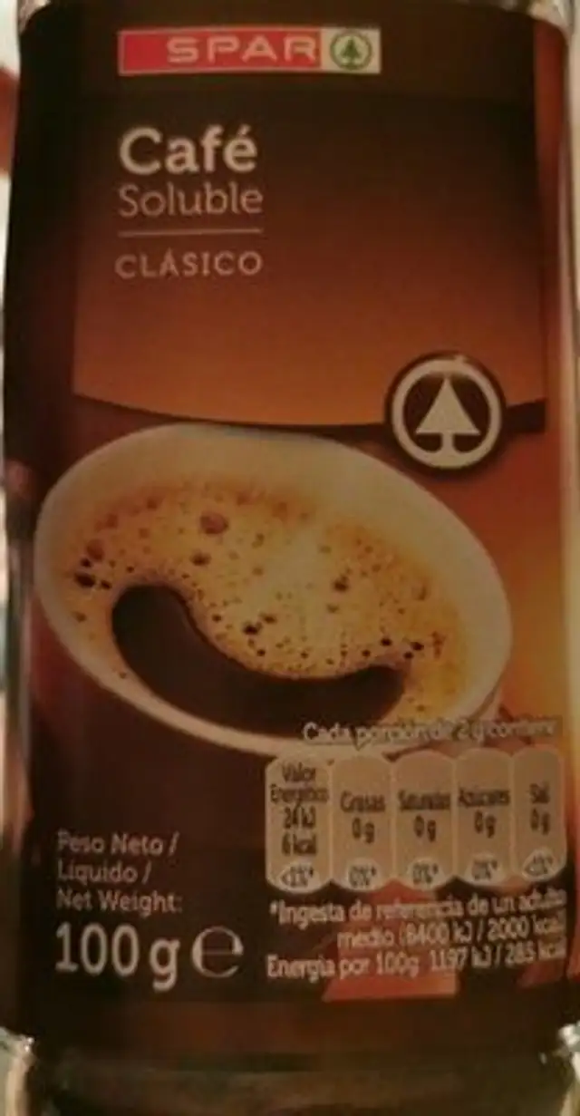 Cafe Spar Soluvel Natural nutrition facts table