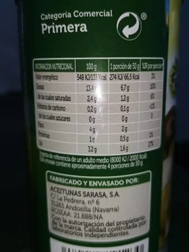 Cocktail de encurtidos nutrition facts table