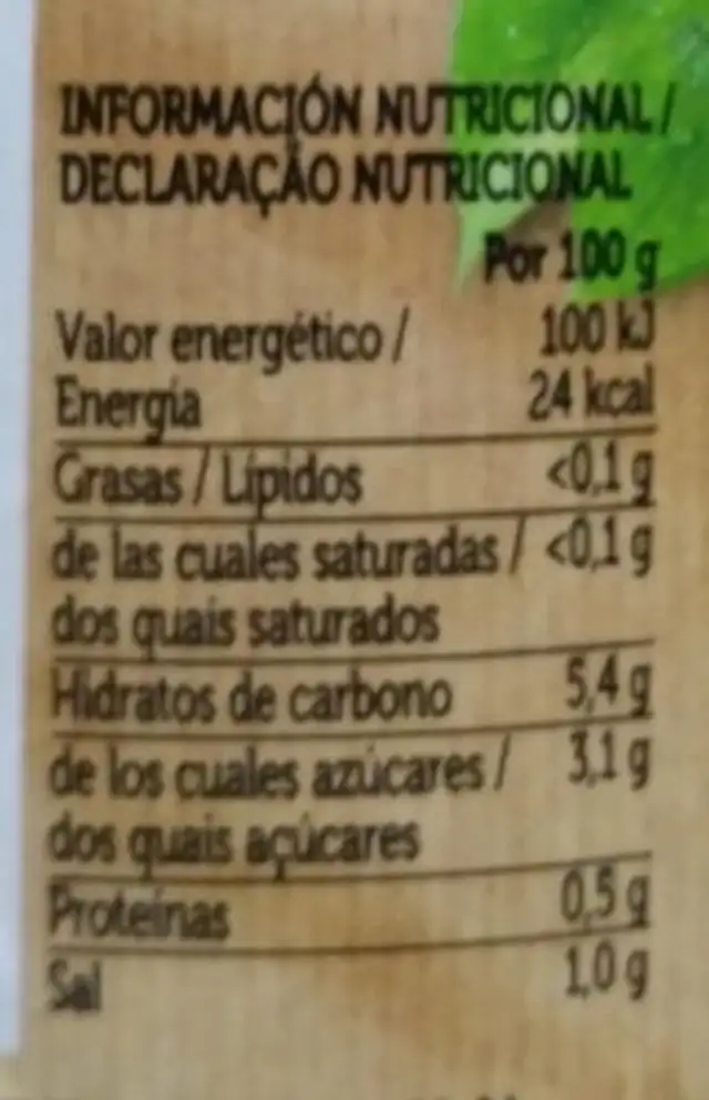 Zanahoria rallada nutrition facts table