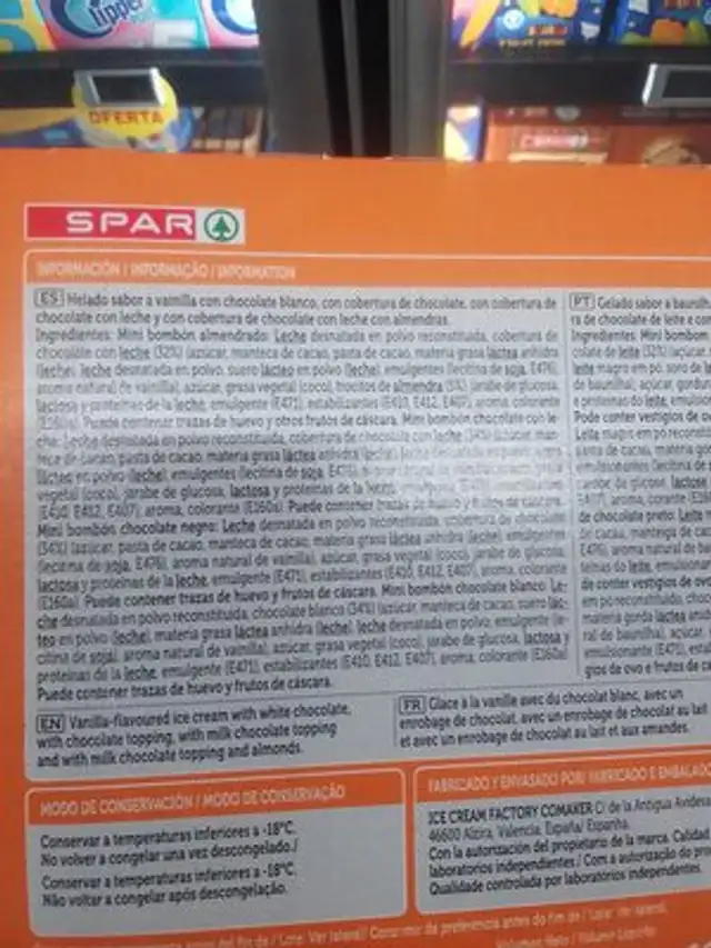 Surtido mini bombones ingredients label