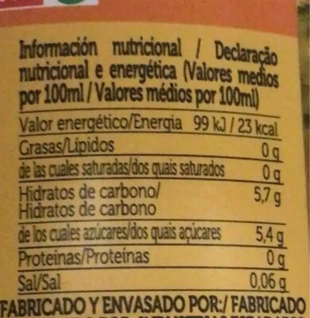 Licor de melocoton nutrition facts table