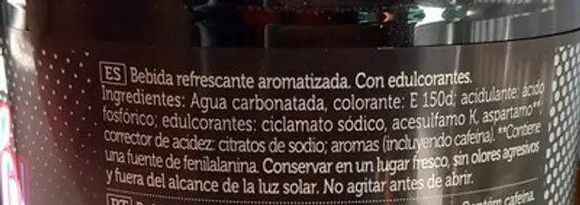 American cola cero azúcares ingredients label