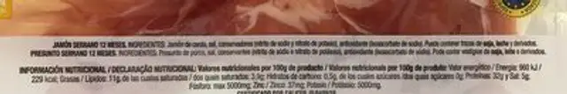 Jamón serrano reserva nutrition facts table