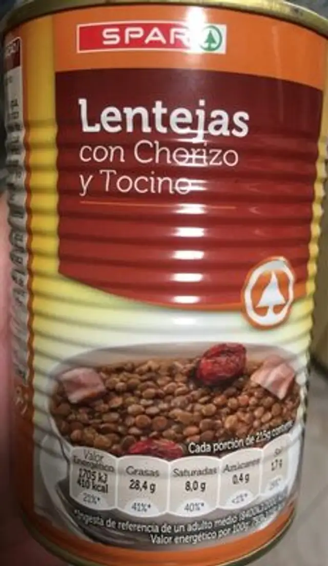 Ientejas con chorizo y tocino front packaging