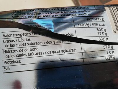 Turrón crujiente blanco nutrition facts table