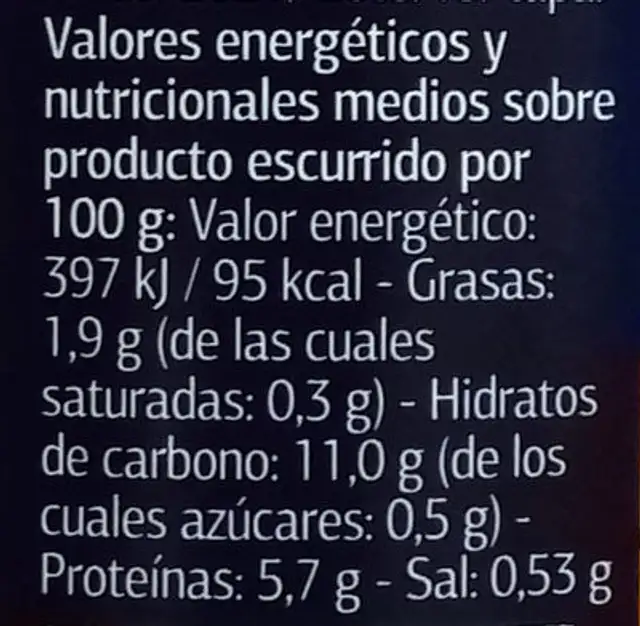 Garbanzos cocidos extra nutrition facts table
