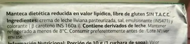 manteca light marca dia ingredients label