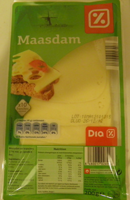 Maasdam (27% MG) x 10 tranches - 200 g - Dia front packaging