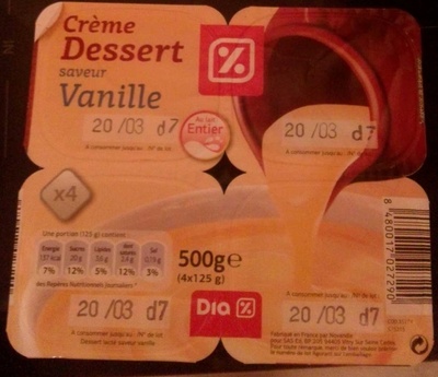 Crème dessert au lait entier saveur vanille front packaging