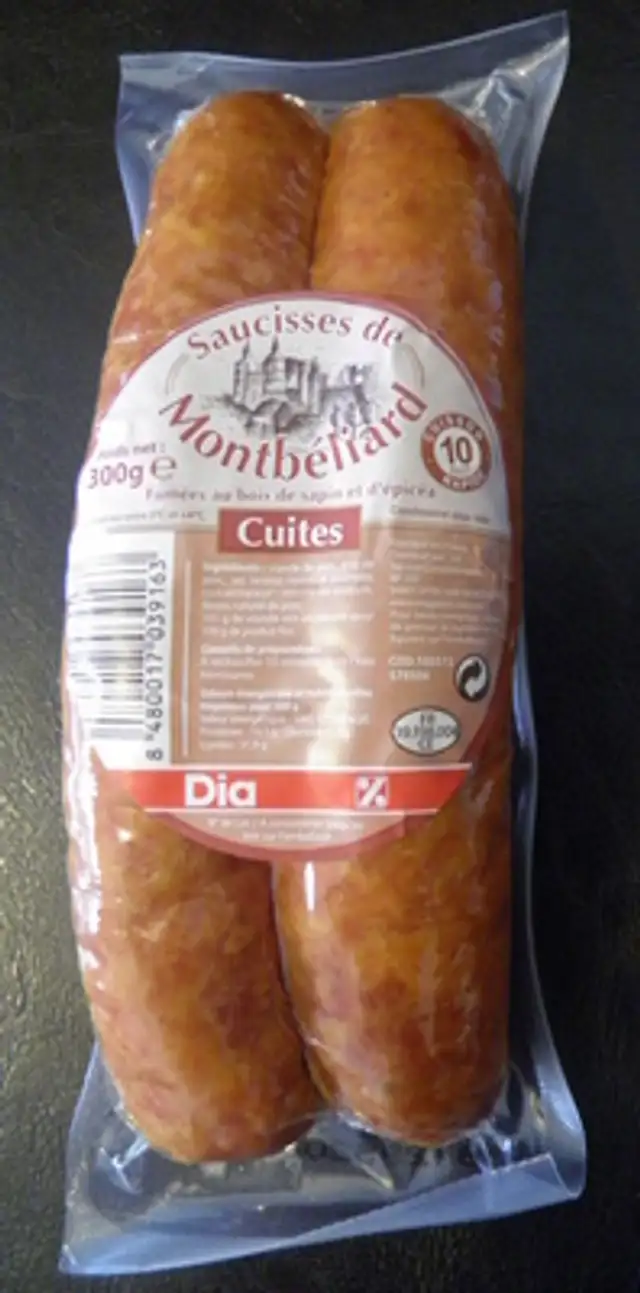 Saucisses de Montbéliard fumées et cuites Dia front packaging