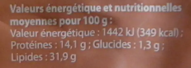 Saucisses de Montbéliard fumées et cuites Dia nutrition facts table