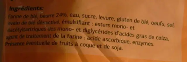 Croissants pur beurre surgelés ingredients label