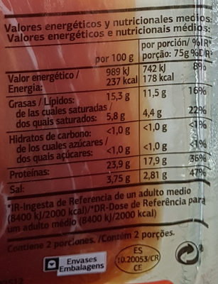 Paleta curada nutrition facts table