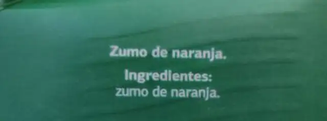 Zumo 100% Naranja Exprimida Sin Pulpa ingredients label
