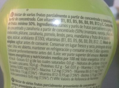 Néctar Multifrutas ingredients label