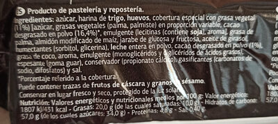 Pastel de marmol ingredients label