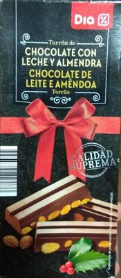Turrón de chocolate con leche y almendra front packaging