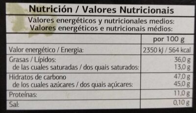 Turrón de chocolate con leche y almendra nutrition facts table