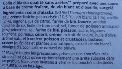 Colin d'Alaska à l'Oseille, Surgelé ingredients label