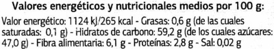 Frutas Deshidratadas nutrition facts table