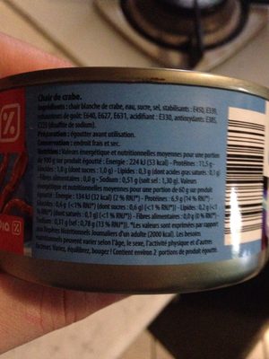 Chair de crabe ingredients label