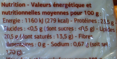 Saint Paulin (20,5 % MG) nutrition facts table