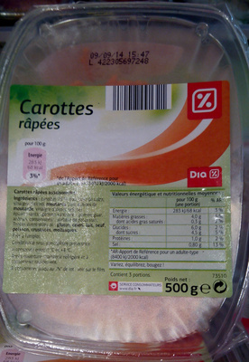 Carottes râpées front packaging