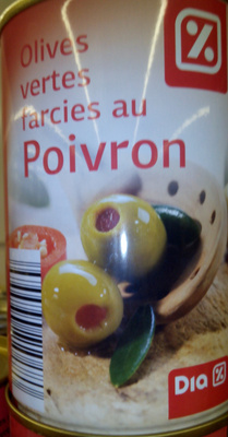 Olives vertes farcies aux poivrons front packaging