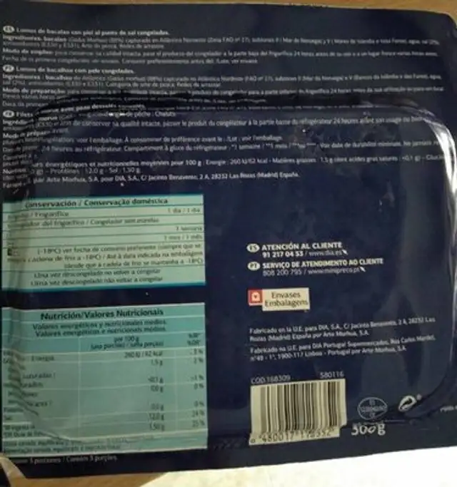 Lomos de bacalao nutrition facts table